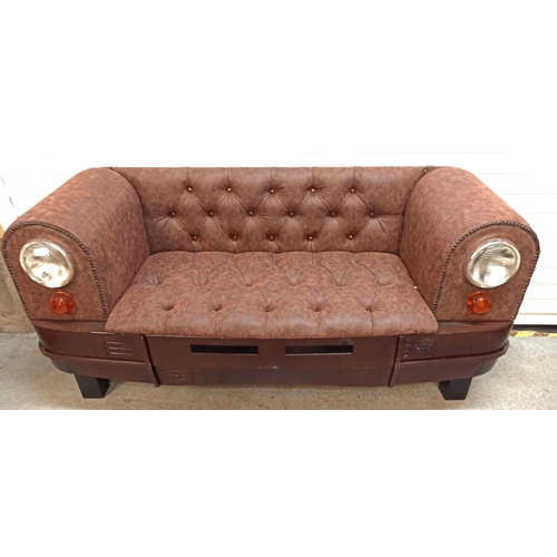 377B - A Funky Chesterfield Style 2 Seater Sofa with Headlights and Car Detailing 75x160x60cm