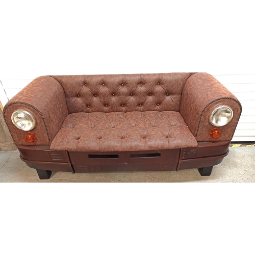 377B - A Funky Chesterfield Style 2 Seater Sofa with Headlights and Car Detailing 75x160x60cm