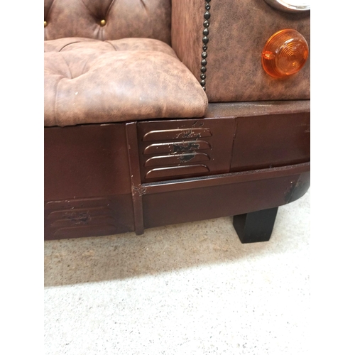 377B - A Funky Chesterfield Style 2 Seater Sofa with Headlights and Car Detailing 75x160x60cm