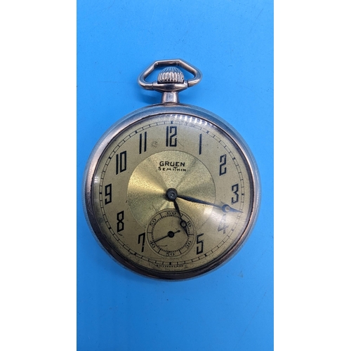 538 - A Gold Plated Gruen Semithin Pocket Watch - Running