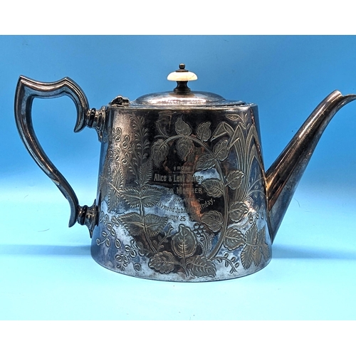 465 - A Vintage EPNS Tea Pot engraved 1897