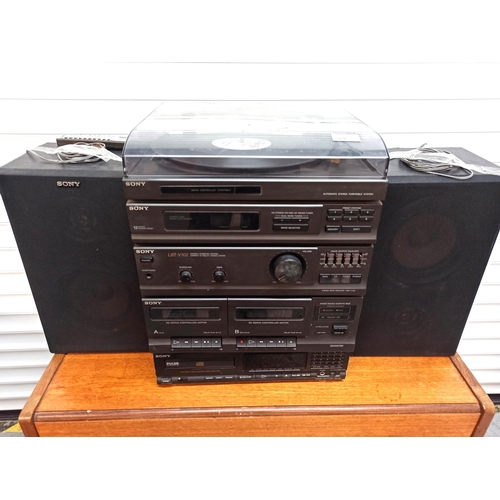 332 - Sony Stereo with Double Tape Deck, Speakers  Remote and Separate Sony Cd Player