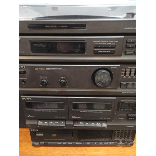 332 - Sony Stereo with Double Tape Deck, Speakers  Remote and Separate Sony Cd Player