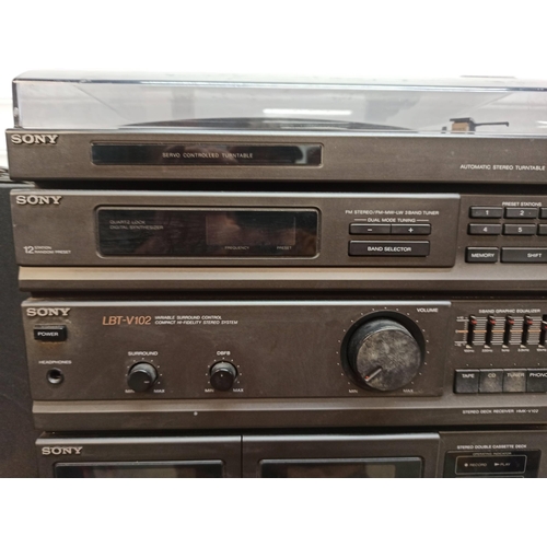 332 - Sony Stereo with Double Tape Deck, Speakers  Remote and Separate Sony Cd Player