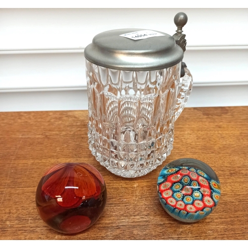 1268 - 2 x Paperweights and Cut Glass Lidded Glass