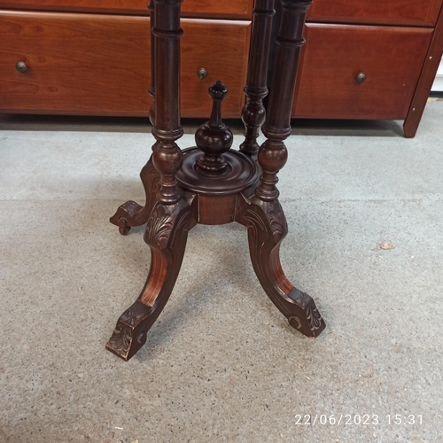 1292 - Octagon Drum Table with Carved Base on Castors with Inlaid Table Top