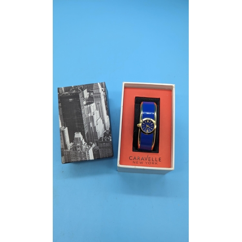 524 - A Ladies Caravelle of New York Blue Enamel Watch - Boxed (second hand requires re-setting)