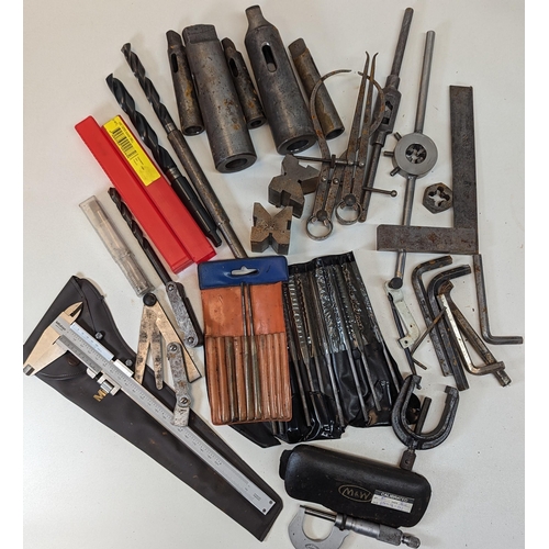 225 - A Quantity of Metal Working Drill Sleeves, Drill Bits, Files, Mitutoyo and Moore & Wright Micrometer... 