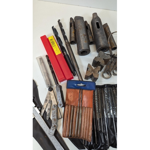 225 - A Quantity of Metal Working Drill Sleeves, Drill Bits, Files, Mitutoyo and Moore & Wright Micrometer... 