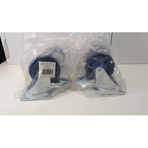 252 - 4 x New and Unused General Duty  Castors Electric Blue with Brake 100mm