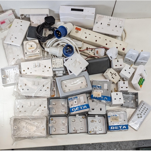 219 - A Box of Switches, Wall Sockets, Extension Gangs and Plugs, a quantity New and Unused