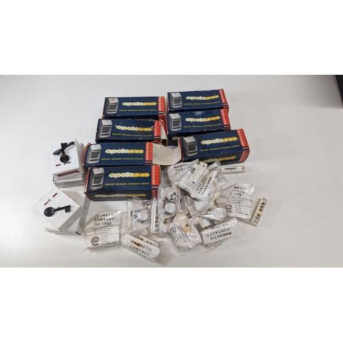 250 - A Quantity of Security Infra Red Detectors, Magnetic Door and Window Contacts in Plastic Lidded Stor... 