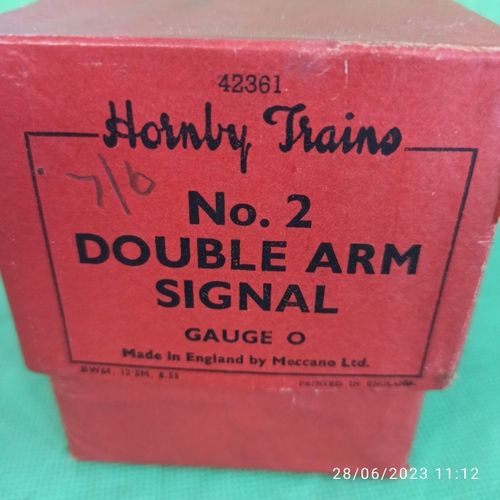 849 - Hornby 0 Gauge Boxed Single Arm Signal Passenger Coach, Pullman Wagon and Buffer Stop