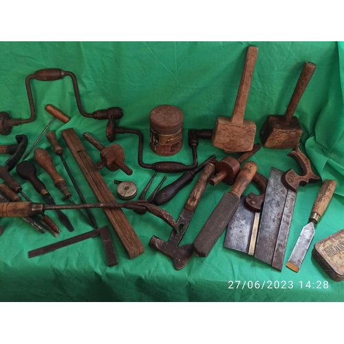 208 - Selection of Antique Tools Including Mallets, Brace & Bits, Screwdrivers etc.