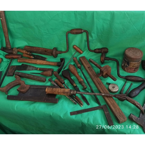 208 - Selection of Antique Tools Including Mallets, Brace & Bits, Screwdrivers etc.