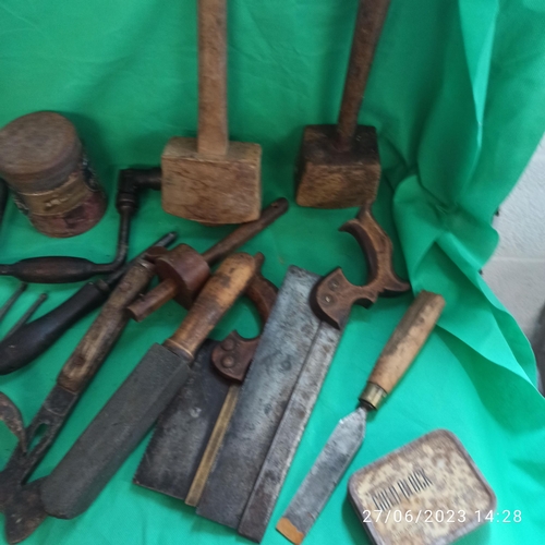 208 - Selection of Antique Tools Including Mallets, Brace & Bits, Screwdrivers etc.