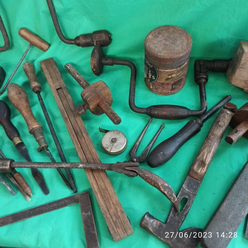 208 - Selection of Antique Tools Including Mallets, Brace & Bits, Screwdrivers etc.