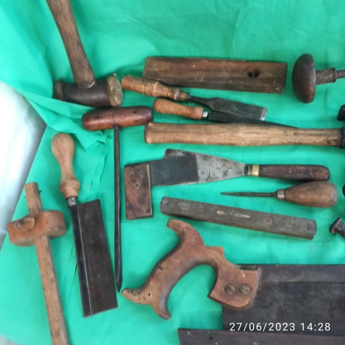 208 - Selection of Antique Tools Including Mallets, Brace & Bits, Screwdrivers etc.