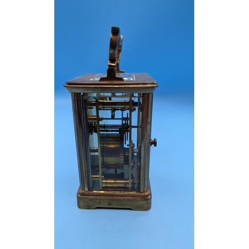 492 - A Brass Carriage Clock - Running with Key 11.5 cm High