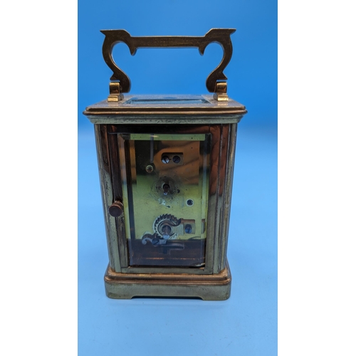 492 - A Brass Carriage Clock - Running with Key 11.5 cm High