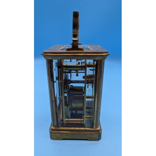 492 - A Brass Carriage Clock - Running with Key 11.5 cm High