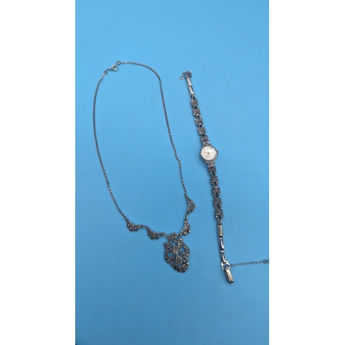 520 - A .925 Silver and Marquisate Watch and Necklace