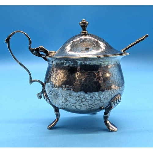 440 - A Hallmarked Silver Mustard Pot and Spoon with Cobalt Liner