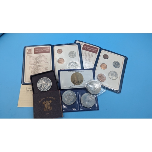 633B - An Assortment of Coins and Crown inc. Festival of Britain 1951, Decimal Coins etc.