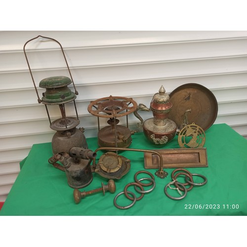 375C - Assorted Metalware including Copper & Brass Kettle, Burner Lantern and More