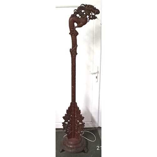 566B - A Chinese Carved Wooden Standard Lamp 180cm H ( some losses)