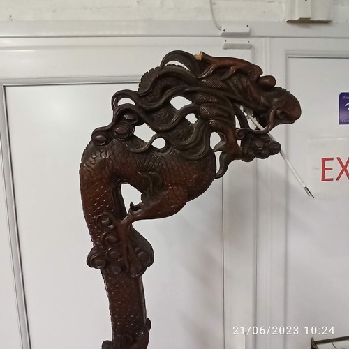 566B - A Chinese Carved Wooden Standard Lamp 180cm H ( some losses)