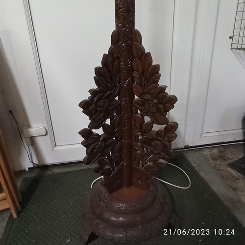 566B - A Chinese Carved Wooden Standard Lamp 180cm H ( some losses)