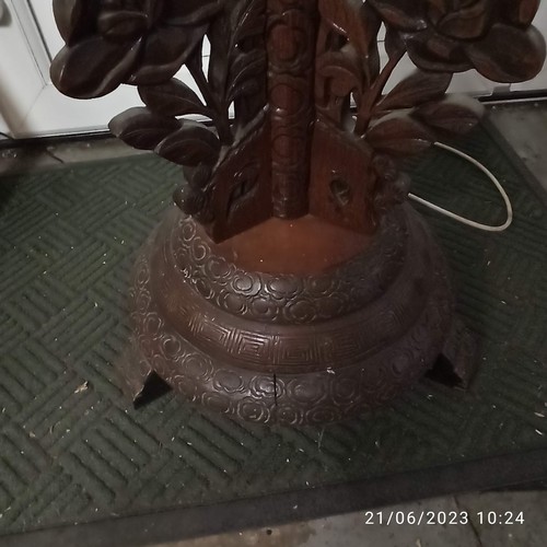 566B - A Chinese Carved Wooden Standard Lamp 180cm H ( some losses)