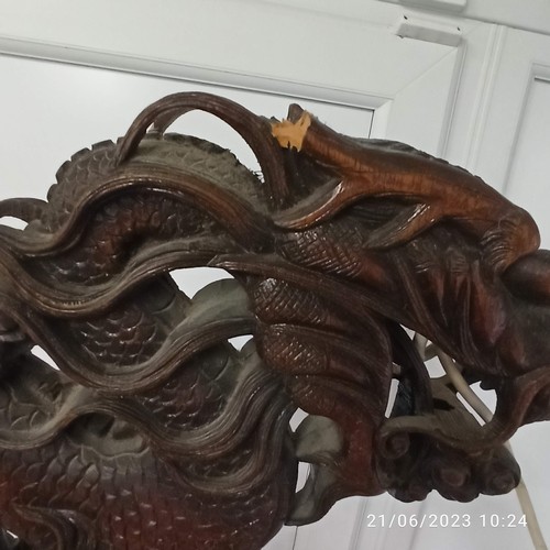 566B - A Chinese Carved Wooden Standard Lamp 180cm H ( some losses)