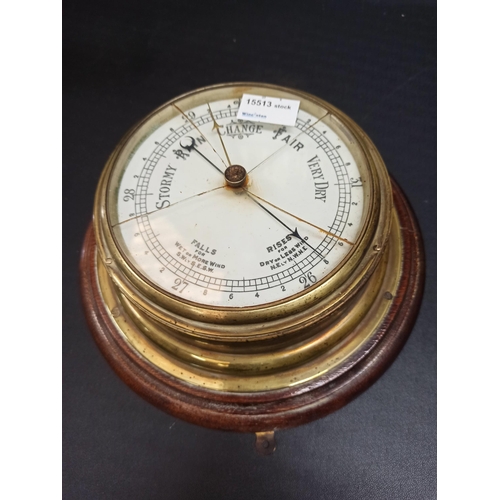 1257 - A Vintage/ Antique Ships Barometer set on Wooden Plinth - Cracked Glass Face