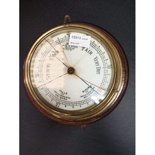 1257 - A Vintage/ Antique Ships Barometer set on Wooden Plinth - Cracked Glass Face