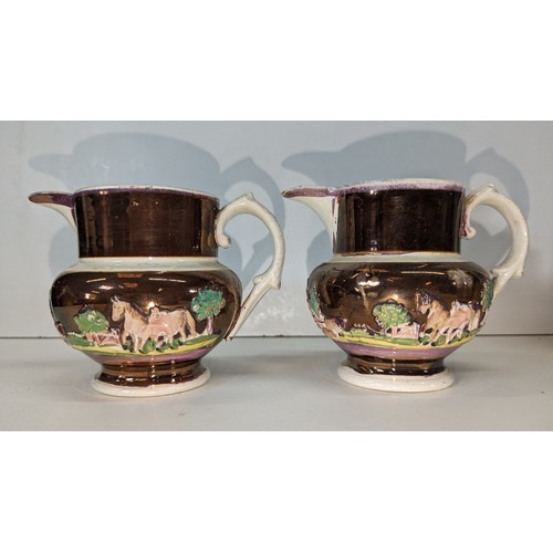 678 - Antique Justure Creamware Jugs x 2 ( Slight Crack to one as pictured)