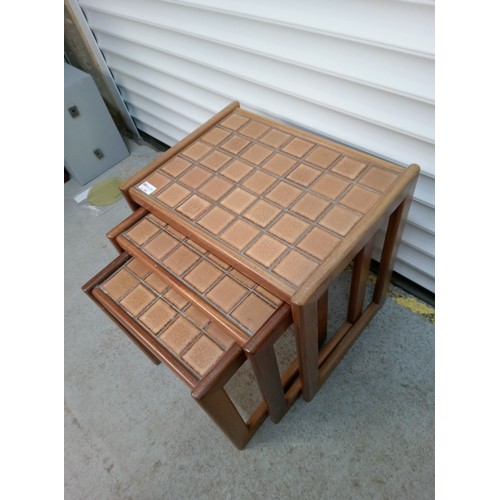 696 - Mid century G Plan Style Tile Top Coffee Nest of Tables