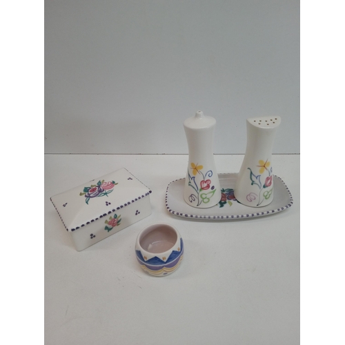 496 - A Poole Pottery Salt and Pepper and Trinket Pot