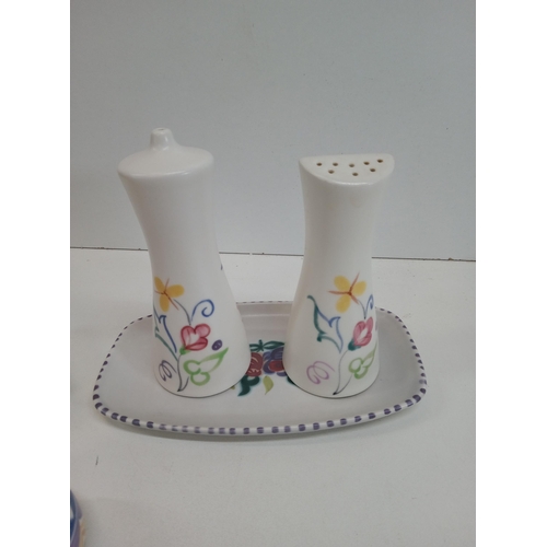 496 - A Poole Pottery Salt and Pepper and Trinket Pot