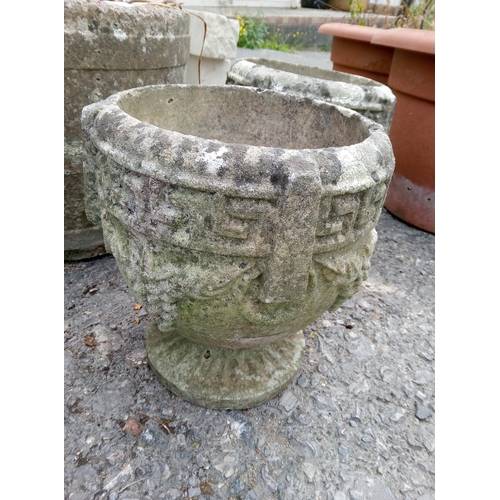 71 - 3 x Concrete Urn Planters and 1 x Concrete Barrel Style Planter