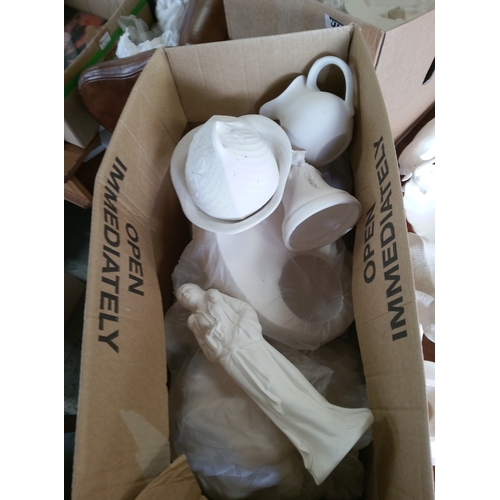 108 - A Quantity of Unpainted Bisque Pottery Items, Paints etc.