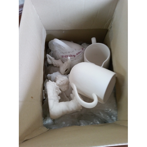 109 - A Quantity of Unpainted Bisque Pottery Items, Paints etc.