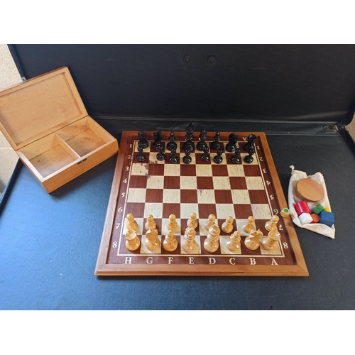 855B - A Chess Set with Numbered/ Lettered Board  plus Storage Box  ( slightly worn board)