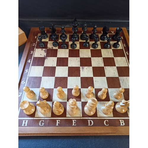 855B - A Chess Set with Numbered/ Lettered Board  plus Storage Box  ( slightly worn board)