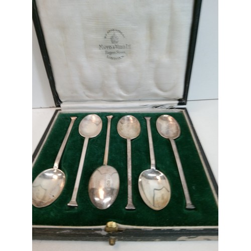 437B - Mappin & Webb Ltd Regent St London Set of 6 x Hallmarked Silver Spoons