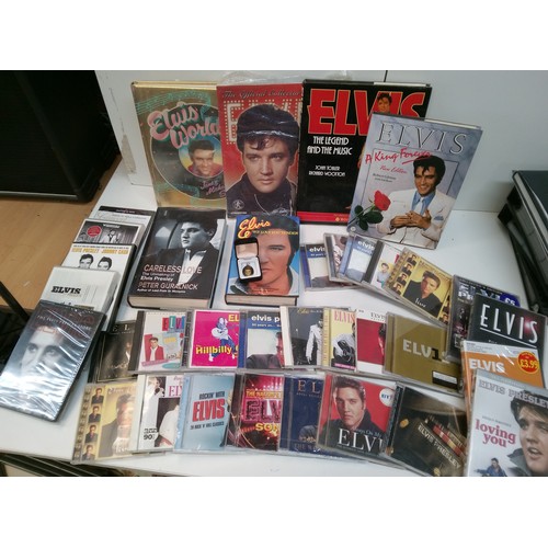 739B - A Box of Elvis Memorabilia DVD's CD's, Books, Plates and Pictures