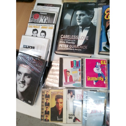 739B - A Box of Elvis Memorabilia DVD's CD's, Books, Plates and Pictures