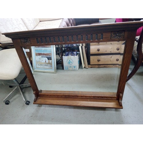 795 - Oak Over Mantle Mirror with Carved Design - Old Charm