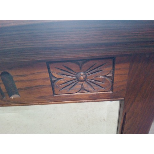 795 - Oak Over Mantle Mirror with Carved Design - Old Charm